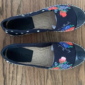 Tory Burch Navy Floral Espadrille Flats